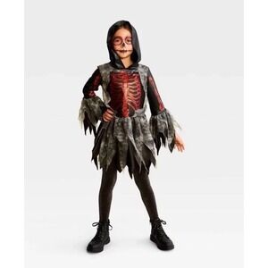 Girls Hyde & Eek Red‎ Glitter SKELETON Dress Halloween Costume Medium 8 New